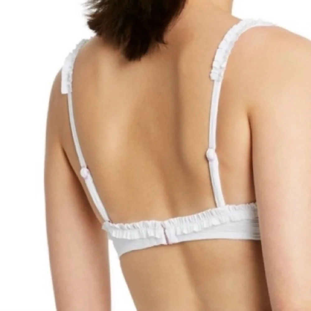 Stoney Clover White Bikini Top Textured Ruffle Swim Top Small